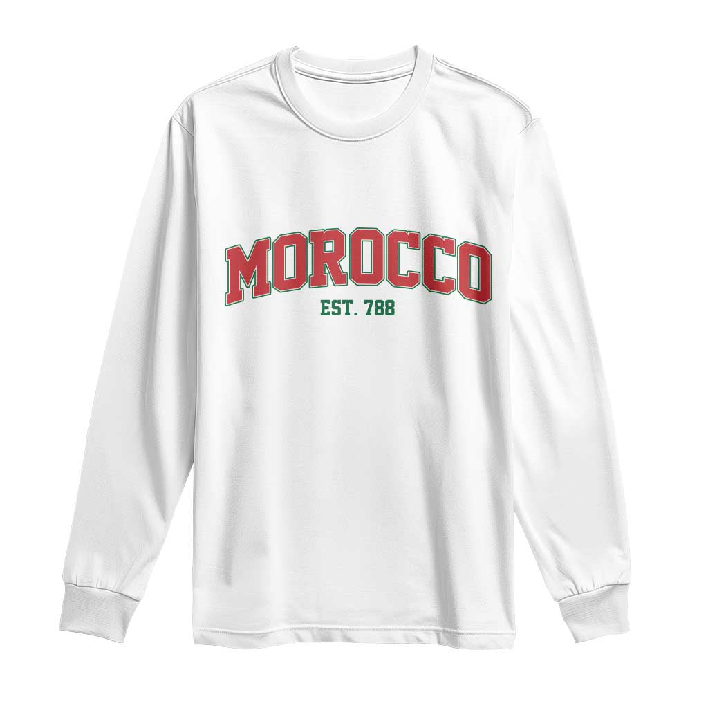 Vintage Morocco Varsity Collegiate Style Long Sleeve Shirt Established 788 Moroccan History TS02 White Print Your Wear