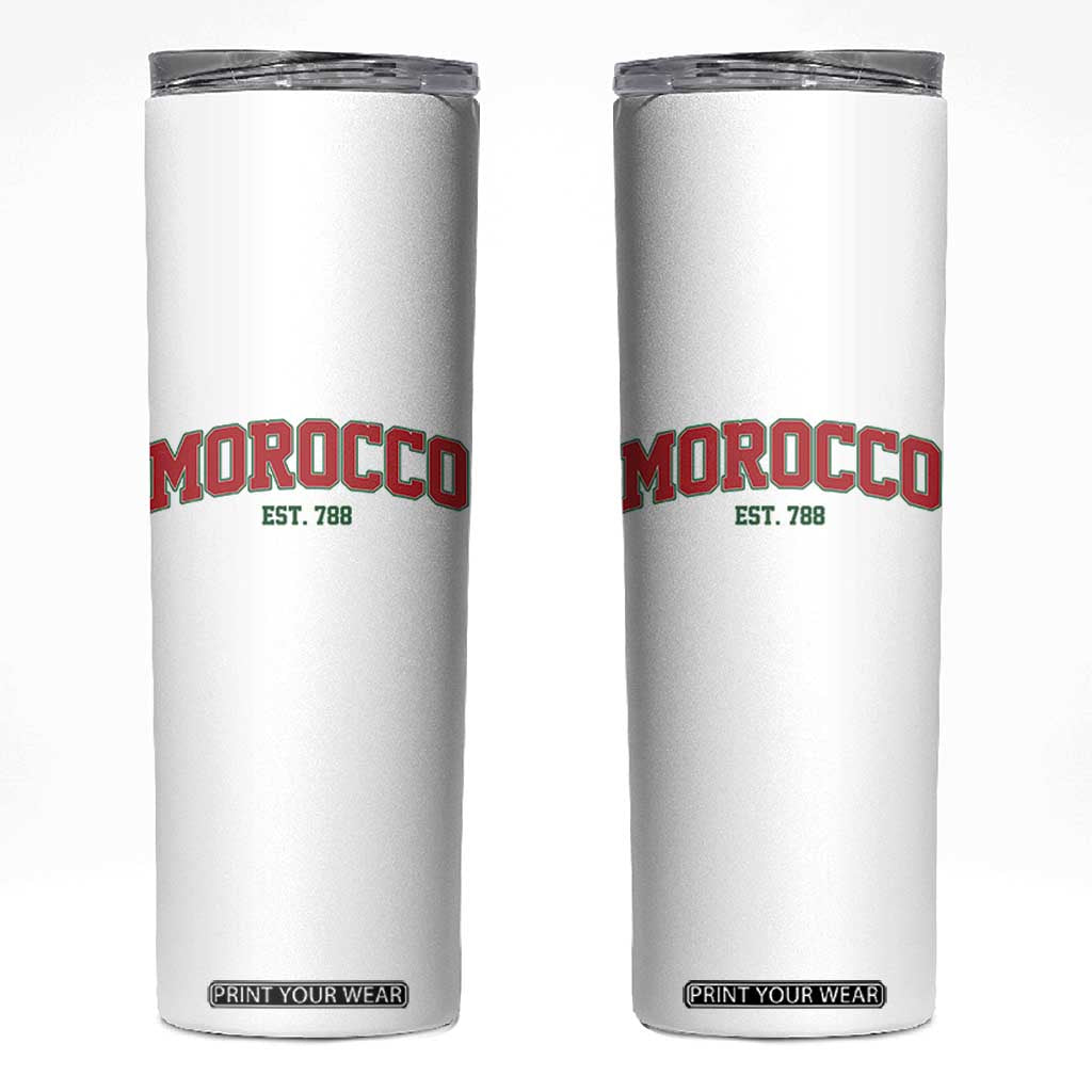 Vintage Morocco Varsity Collegiate Style Skinny Tumbler Established 788 Moroccan History TS02 White Print Your Wear
