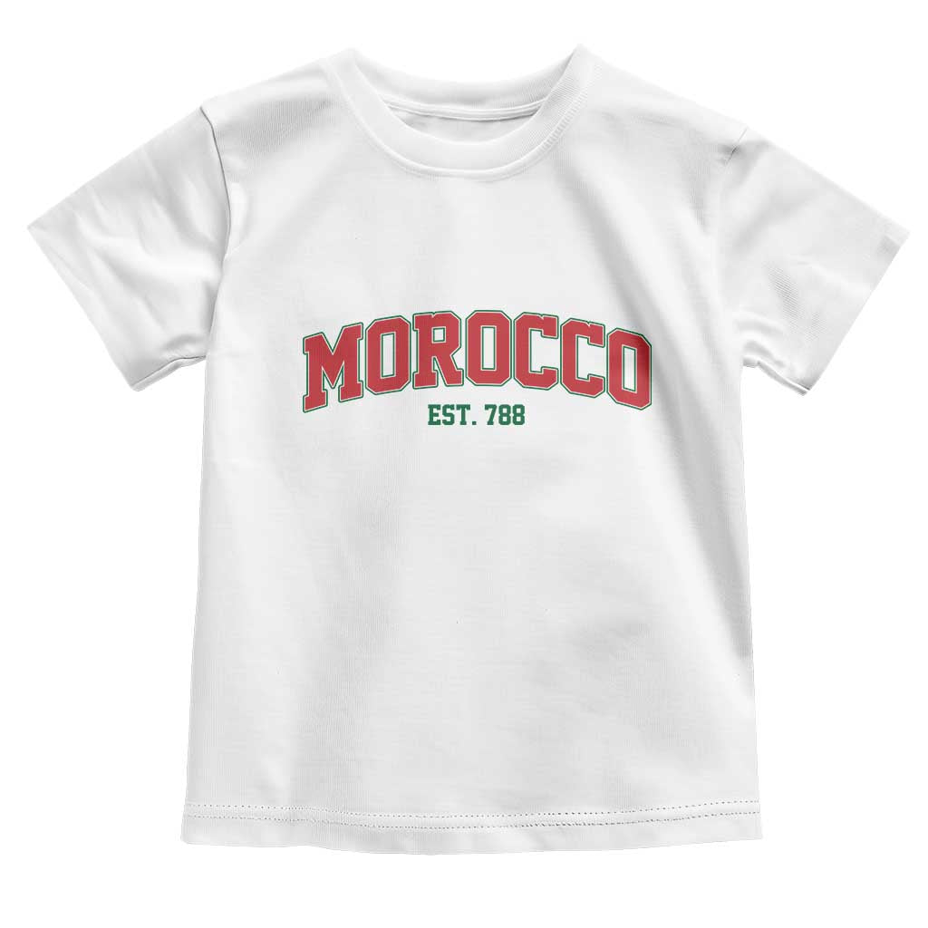 Vintage Morocco Varsity Collegiate Style Toddler T Shirt Established 788 Moroccan History TS02 White Print Your Wear
