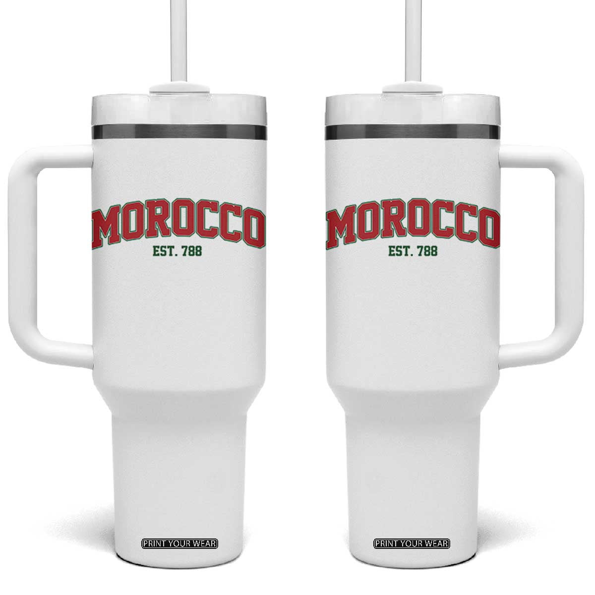 Vintage Morocco Varsity Collegiate Style Tumbler With Handle Established 788 Moroccan History TS02 One Size: 40 oz White Print Your Wear