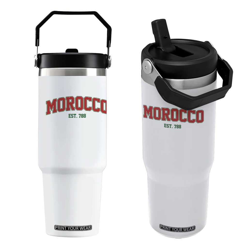 Vintage Morocco Varsity Collegiate Style Flip Straw Tumbler Established 788 Moroccan History TS02 One Size: 30 oz White Print Your Wear