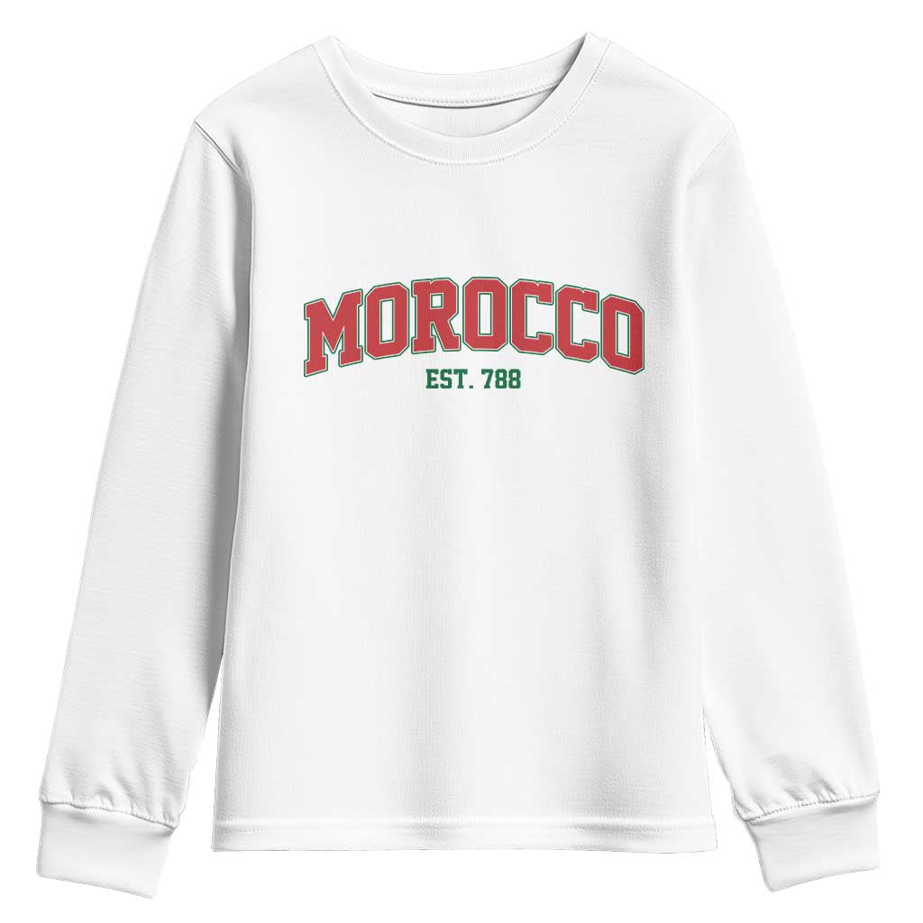 Vintage Morocco Varsity Collegiate Style Youth Sweatshirt Established 788 Moroccan History TS02 White Print Your Wear