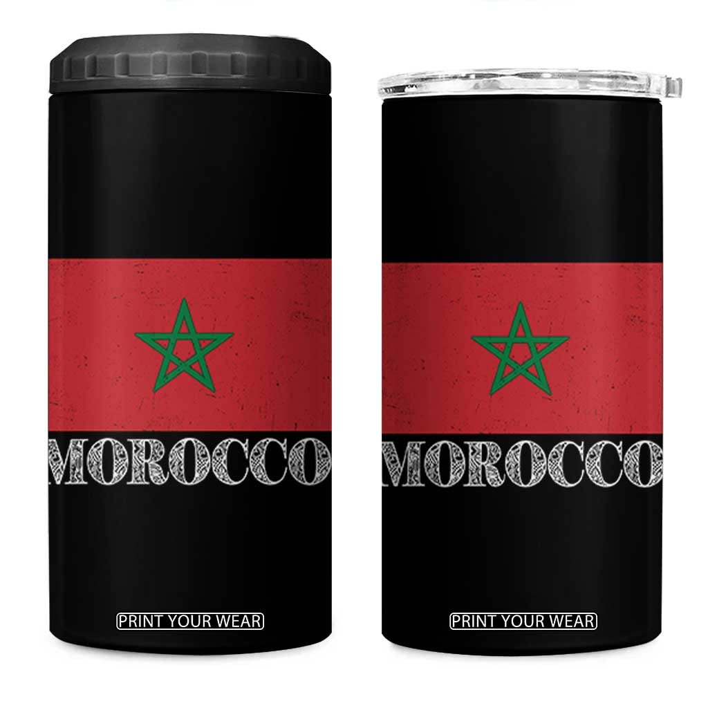 Vintage Morocco Flag 4 in 1 Can Cooler Tumbler Patriotic Moroccan Pride TS02 One Size: 16 oz Black Print Your Wear