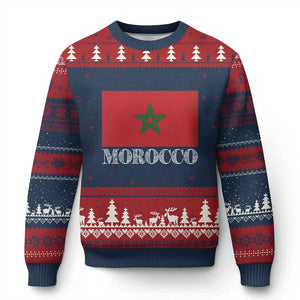 Vintage Morocco Flag Ugly Christmas Sweater Patriotic Moroccan Pride TS02 Navy Red Print Your Wear