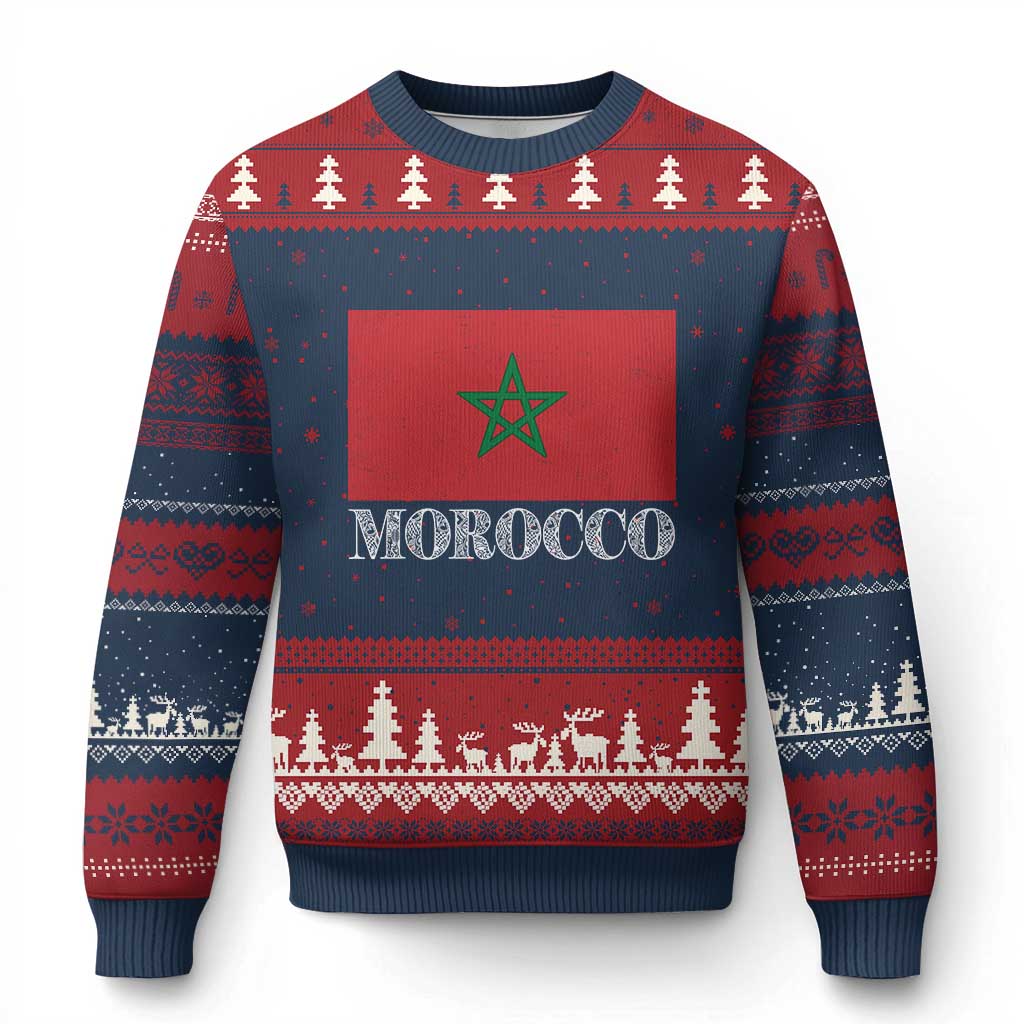 Vintage Morocco Flag Ugly Christmas Sweater Patriotic Moroccan Pride TS02 Navy Red Print Your Wear