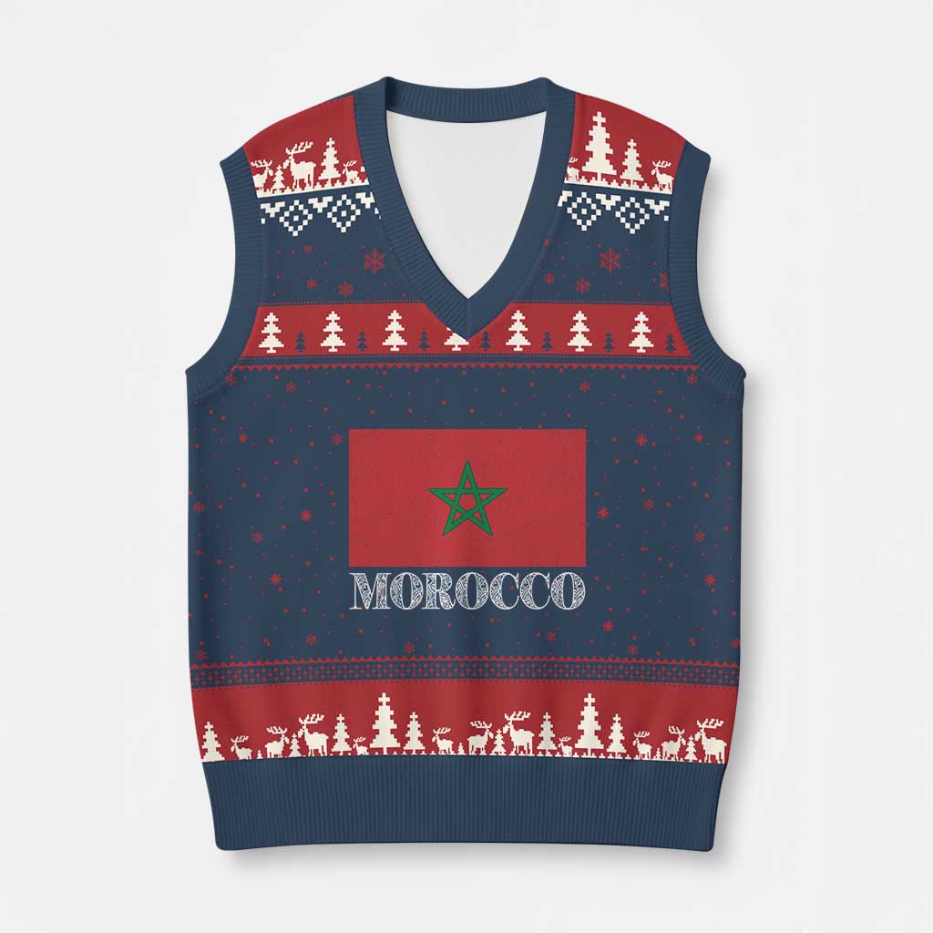 Vintage Morocco Flag V-Neck Knit Sweater Vest Patriotic Moroccan Pride TS02 Navy Red Print Your Wear