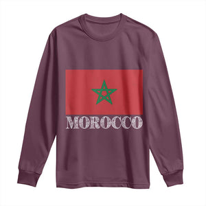 Vintage Morocco Flag Long Sleeve Shirt Patriotic Moroccan Pride TS02 Maroon Print Your Wear