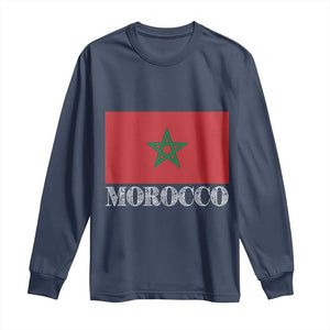 Vintage Morocco Flag Long Sleeve Shirt Patriotic Moroccan Pride TS02 Navy Print Your Wear
