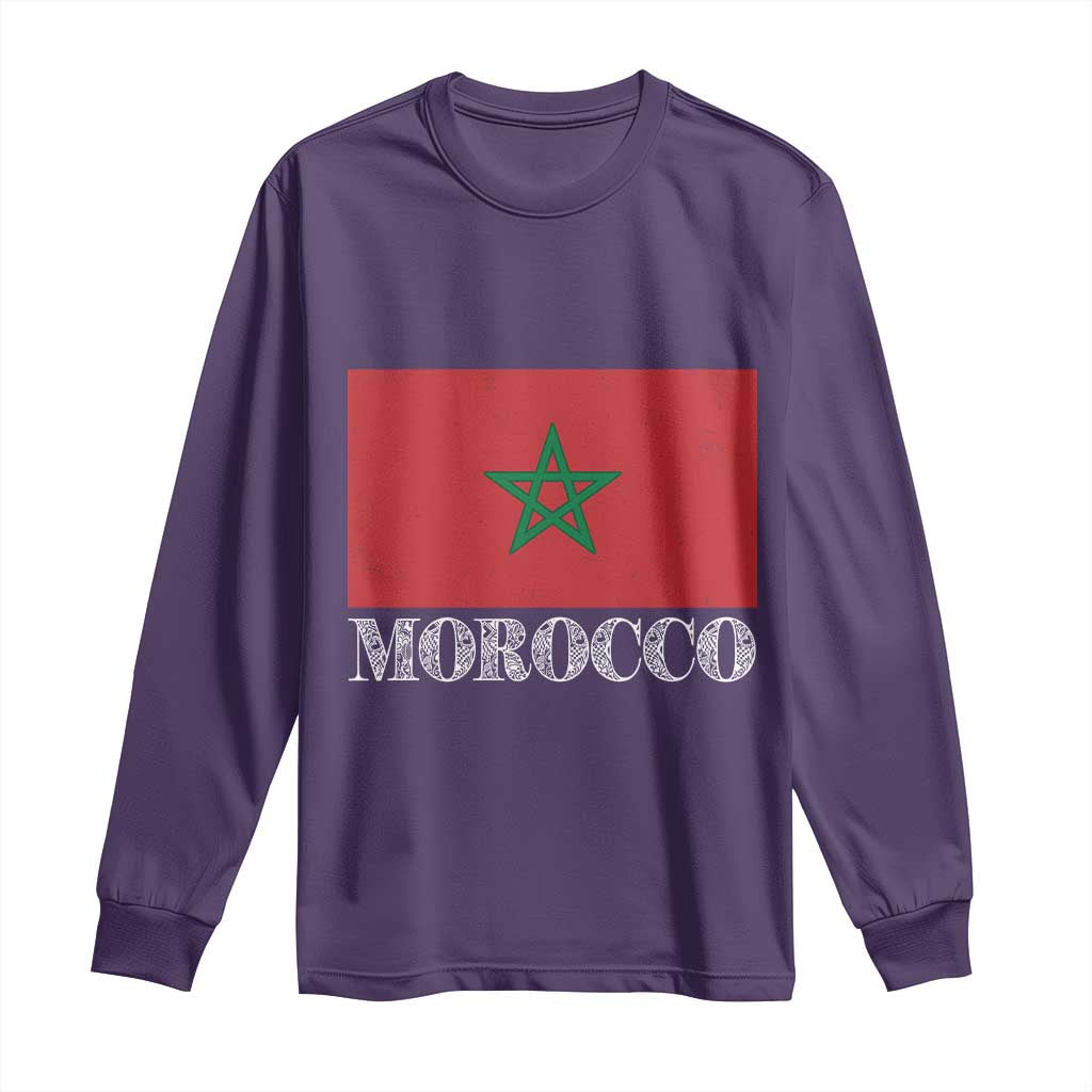 Vintage Morocco Flag Long Sleeve Shirt Patriotic Moroccan Pride TS02 Purple Print Your Wear
