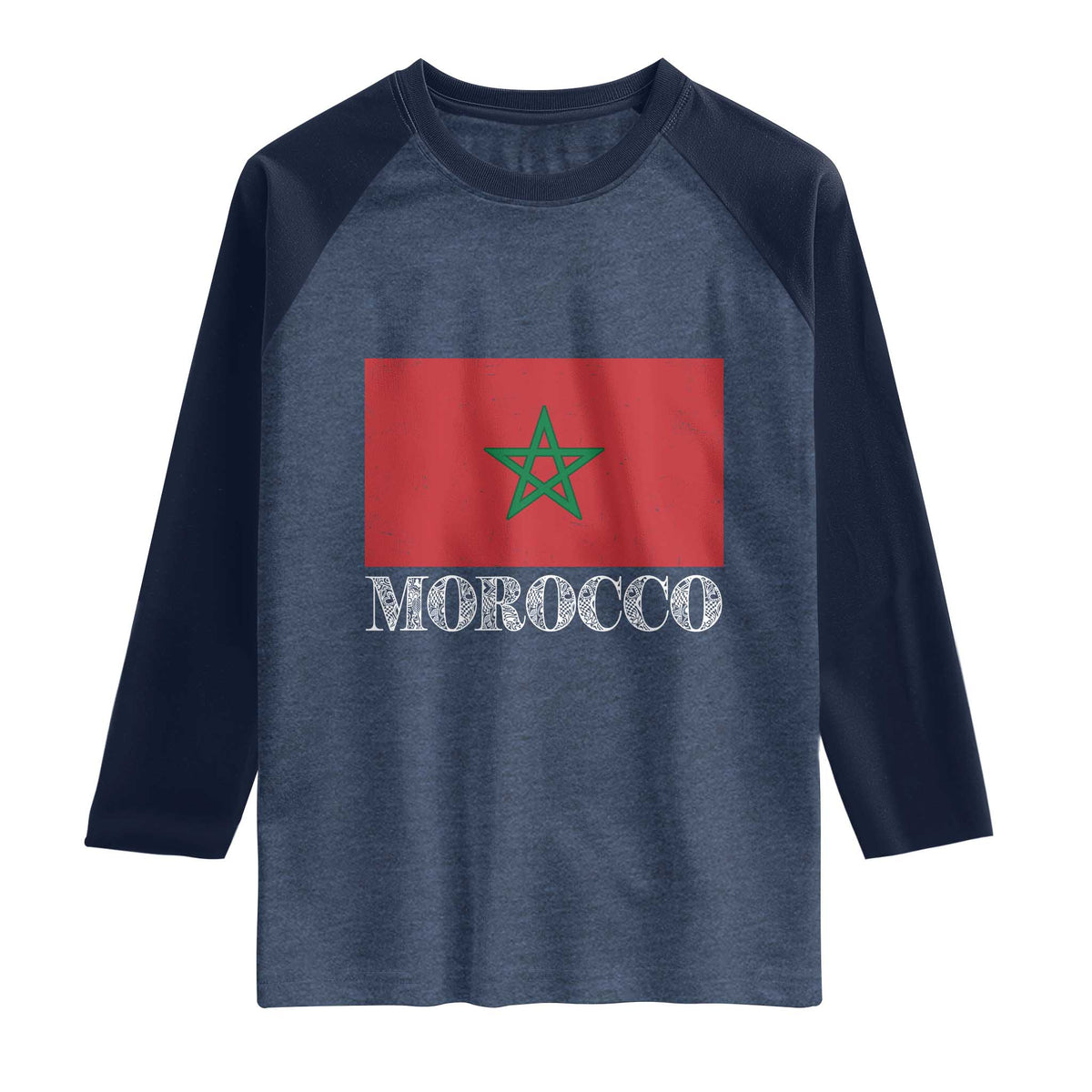 Vintage Morocco Flag Raglan Shirt Patriotic Moroccan Pride TS02 Heather Denim Navy Print Your Wear