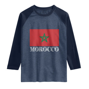 Vintage Morocco Flag Raglan Shirt Patriotic Moroccan Pride TS02 Heather Denim Navy Print Your Wear