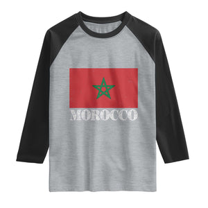 Vintage Morocco Flag Raglan Shirt Patriotic Moroccan Pride TS02 Heather Gray Black Print Your Wear