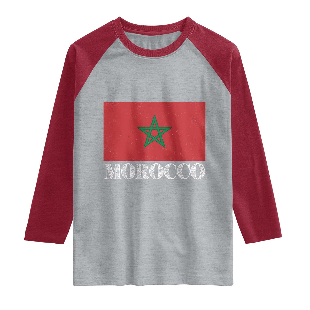 Vintage Morocco Flag Raglan Shirt Patriotic Moroccan Pride TS02 Heather Gray Heather Red Print Your Wear
