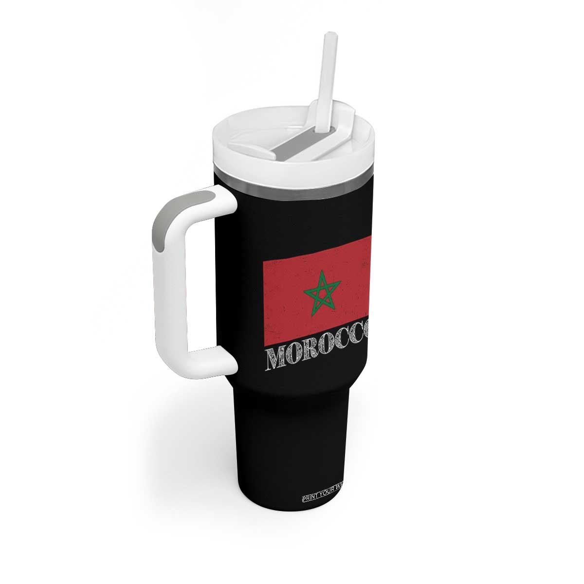 Vintage Morocco Flag Tumbler With Handle Patriotic Moroccan Pride TS02 Print Your Wear