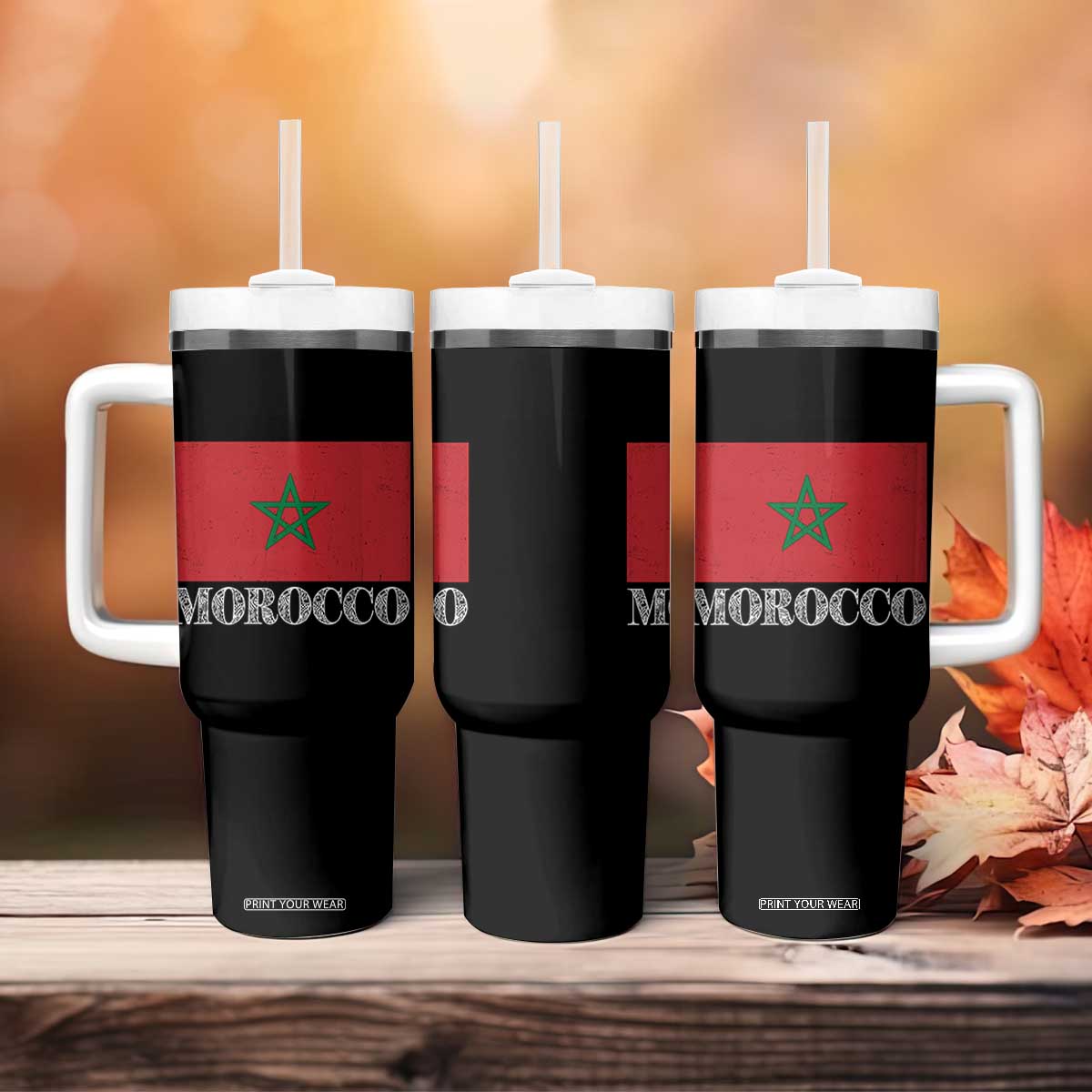 Vintage Morocco Flag Tumbler With Handle Patriotic Moroccan Pride TS02 Print Your Wear