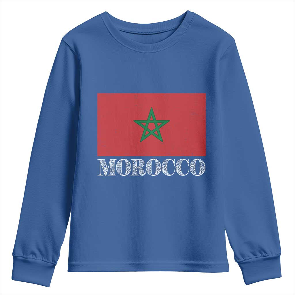 Vintage Morocco Flag Youth Sweatshirt Patriotic Moroccan Pride TS02 Royal Blue Print Your Wear