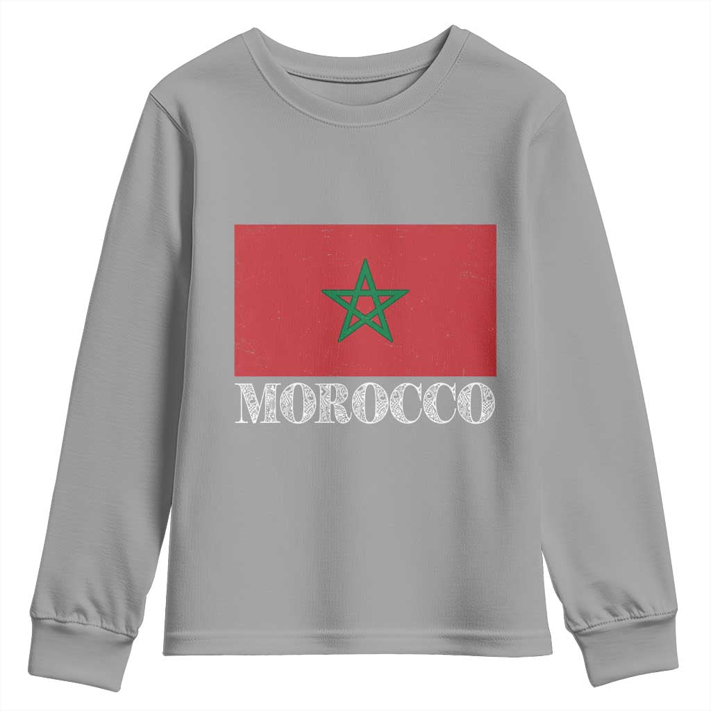 Vintage Morocco Flag Youth Sweatshirt Patriotic Moroccan Pride TS02 Sport Gray Print Your Wear