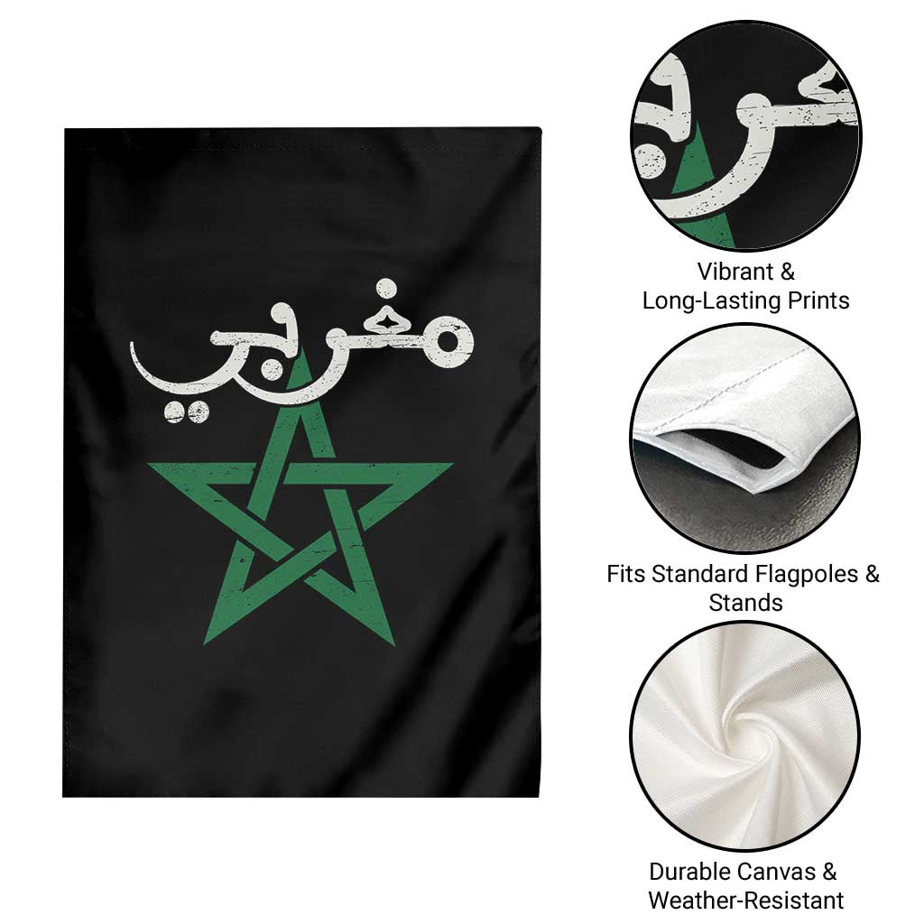 Maghribi Morocco Flag Star Traditional Arabic Script Garden Flag Patriotic Moroccan Pride Heritage TS02 Print Your Wear