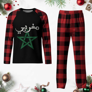 Maghribi Morocco Flag Star Traditional Arabic Script Plaid Pajama Set Patriotic Moroccan Pride Heritage TS02 Buffalo Plaid Print Your Wear