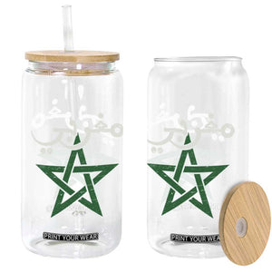 Maghribi Morocco Flag Star Traditional Arabic Script Glass Can Patriotic Moroccan Pride Heritage TS02 Print Your Wear