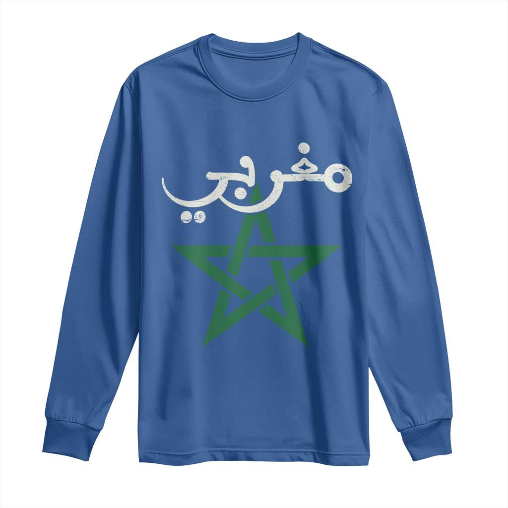 Maghribi Morocco Flag Star Traditional Arabic Script Long Sleeve Shirt Patriotic Moroccan Pride Heritage TS02 Royal Blue Print Your Wear