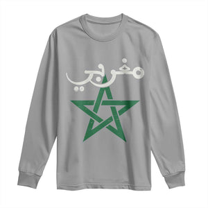 Maghribi Morocco Flag Star Traditional Arabic Script Long Sleeve Shirt Patriotic Moroccan Pride Heritage TS02 Sport Gray Print Your Wear