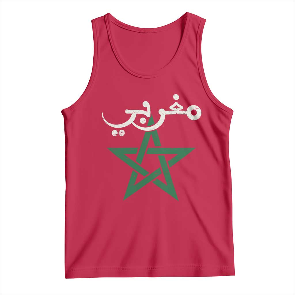 Maghribi Morocco Flag Star Traditional Arabic Script Tank Top Patriotic Moroccan Pride Heritage TS02 Red Print Your Wear