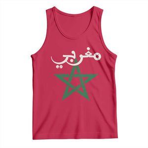 Maghribi Morocco Flag Star Traditional Arabic Script Tank Top Patriotic Moroccan Pride Heritage TS02 Red Print Your Wear