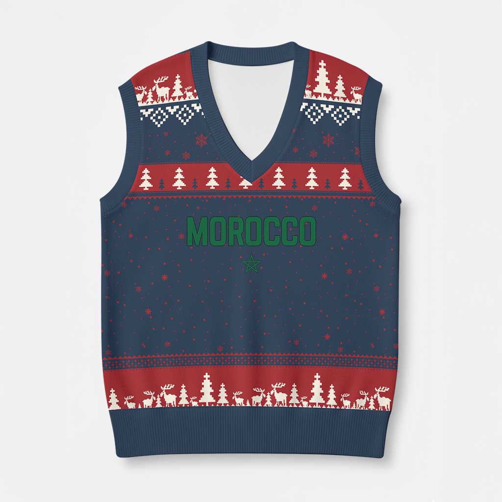 Morocco Star Flag Minimalist Moroccan Pride V-Neck Knit Sweater Vest TS02 Navy Red Print Your Wear