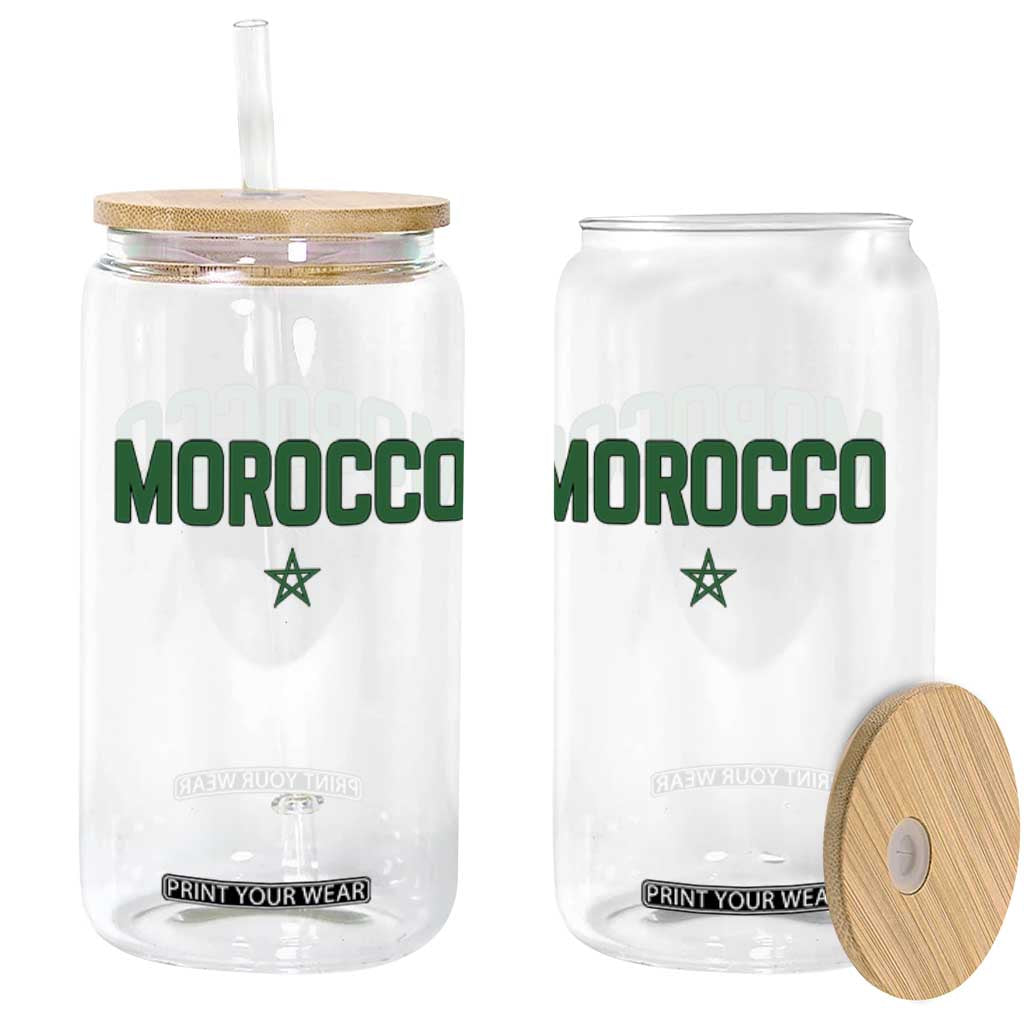 Morocco Star Flag Minimalist Moroccan Pride Glass Can TS02 Print Your Wear