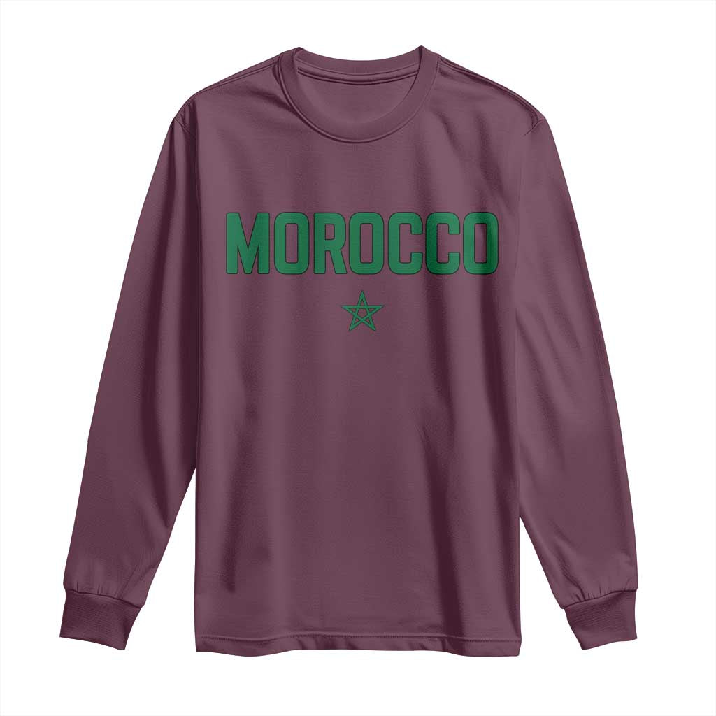 Morocco Star Flag Minimalist Moroccan Pride Long Sleeve Shirt TS02 Maroon Print Your Wear