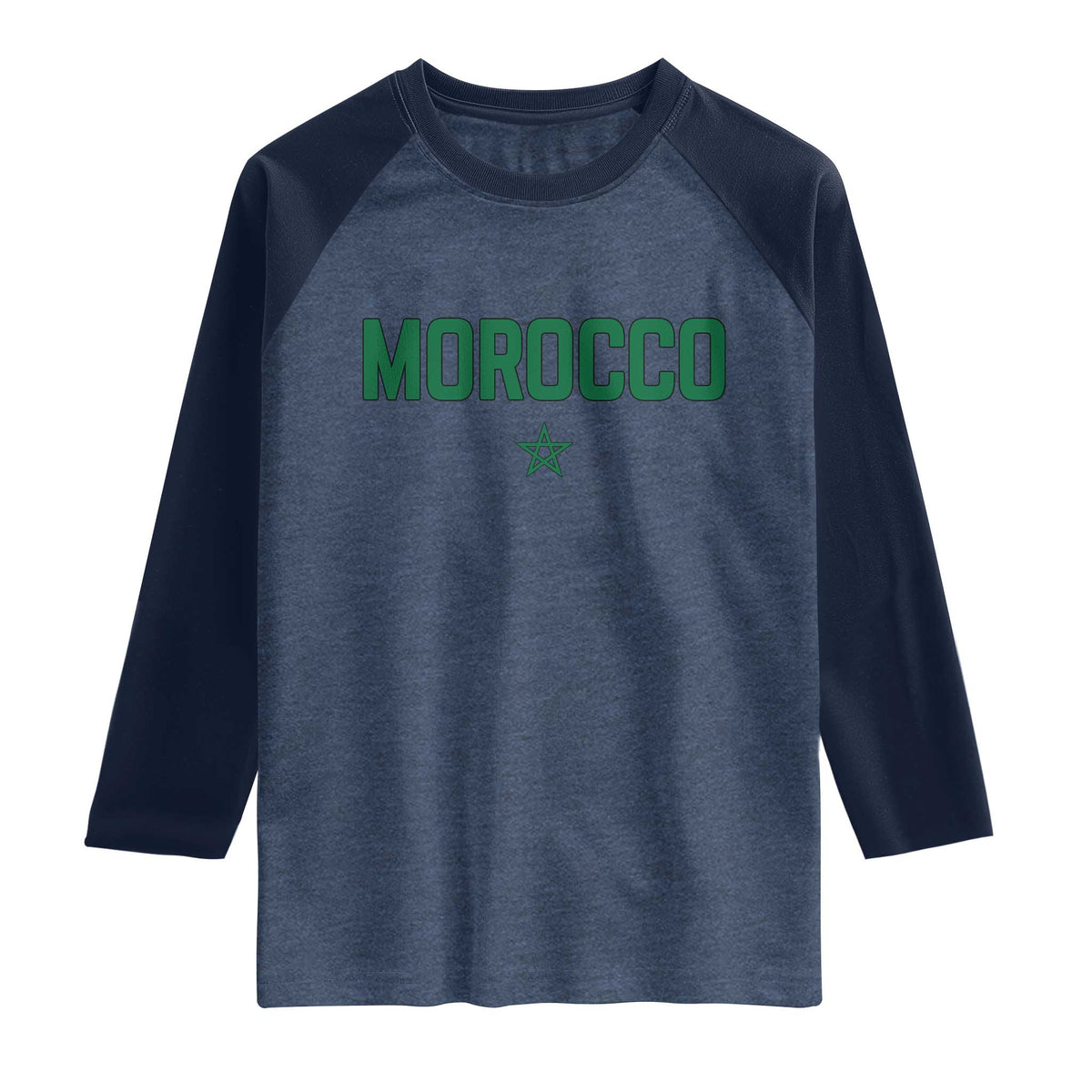 Morocco Star Flag Minimalist Moroccan Pride Raglan Shirt TS02 Heather Denim Navy Print Your Wear