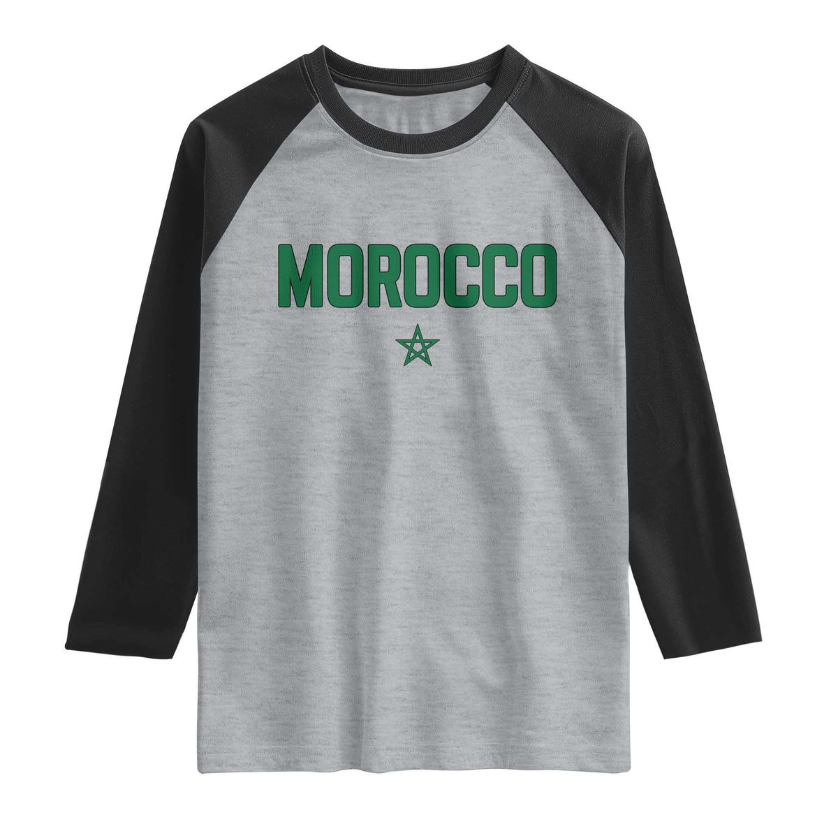 Morocco Star Flag Minimalist Moroccan Pride Raglan Shirt TS02 Heather Gray Black Print Your Wear