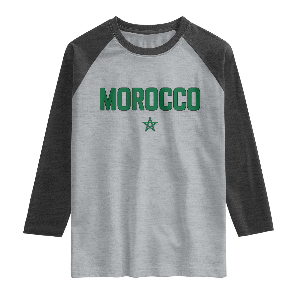 Morocco Star Flag Minimalist Moroccan Pride Raglan Shirt TS02 Heather Gray Heather Charcoal Print Your Wear