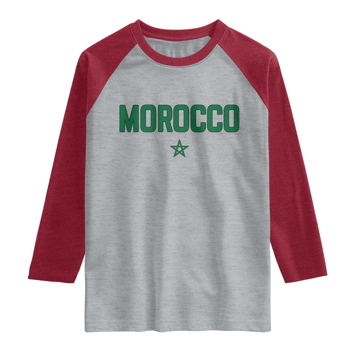 Morocco Star Flag Minimalist Moroccan Pride Raglan Shirt TS02 Heather Gray Heather Red Print Your Wear