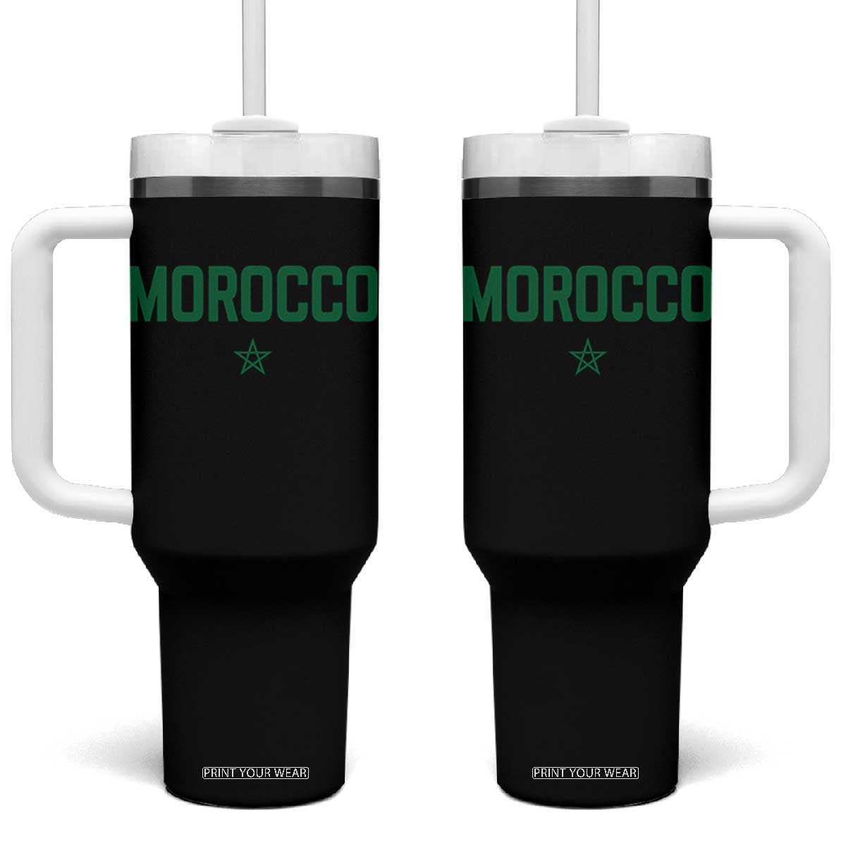 Morocco Star Flag Minimalist Moroccan Pride Tumbler With Handle TS02 One Size: 40 oz Black Print Your Wear