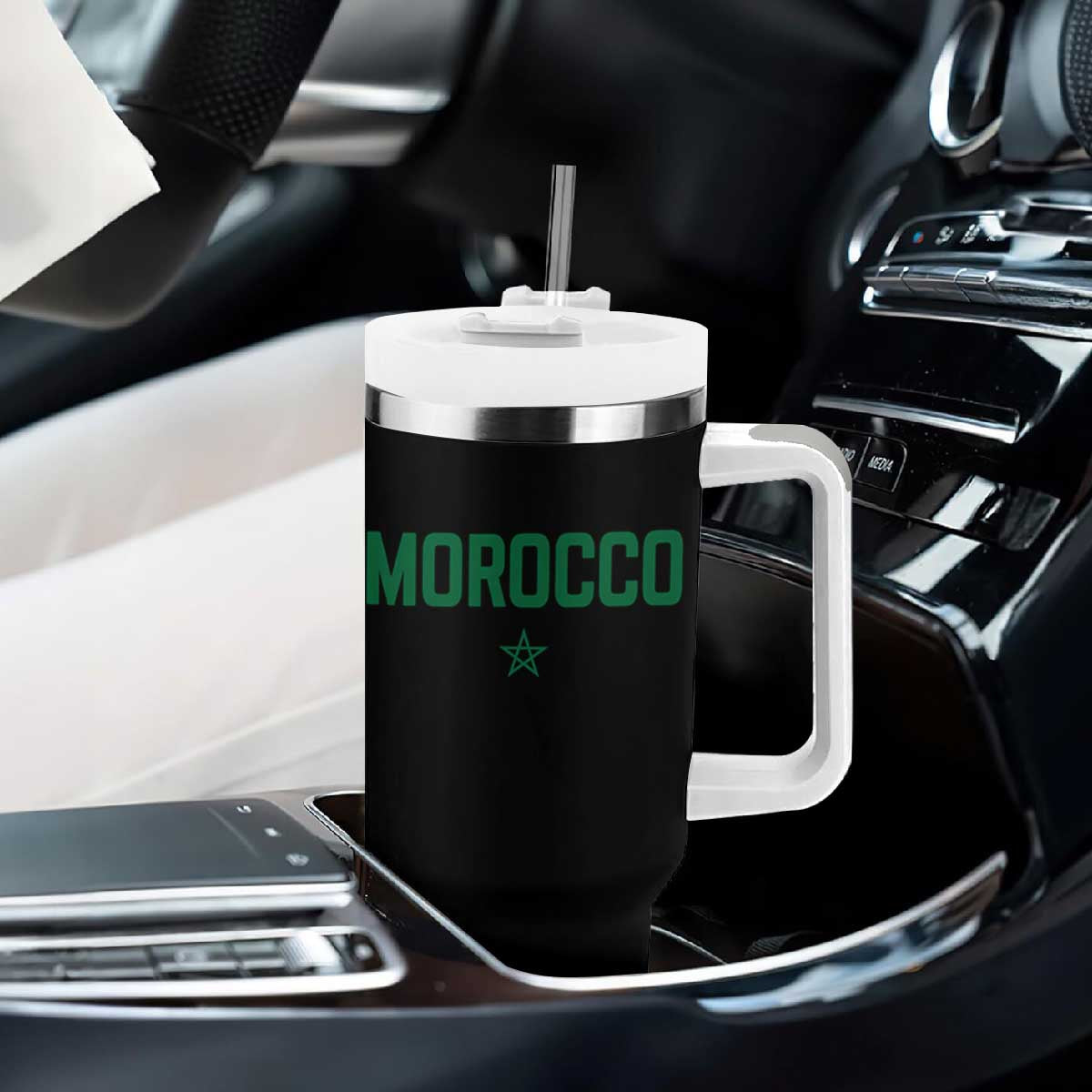Morocco Star Flag Minimalist Moroccan Pride Tumbler With Handle TS02 Print Your Wear