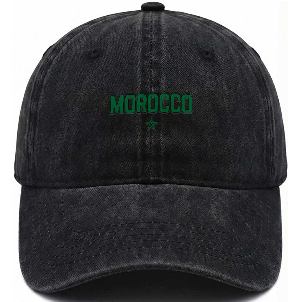 Morocco Star Flag Minimalist Moroccan Pride Washed Cotton Baseball Cap TS02 Print Your Wear