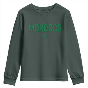 Morocco Star Flag Minimalist Moroccan Pride Youth Sweatshirt TS02 Dark Forest Green Print Your Wear