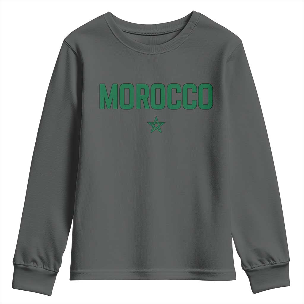 Morocco Star Flag Minimalist Moroccan Pride Youth Sweatshirt TS02 Dark Heather Print Your Wear