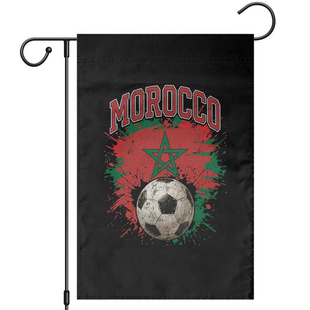 Vintage Morocco Flag Soccer Splatter Graphic Garden Flag Patriotic Moroccan Football Fans National Pride Sports TS02 Black Print Your Wear