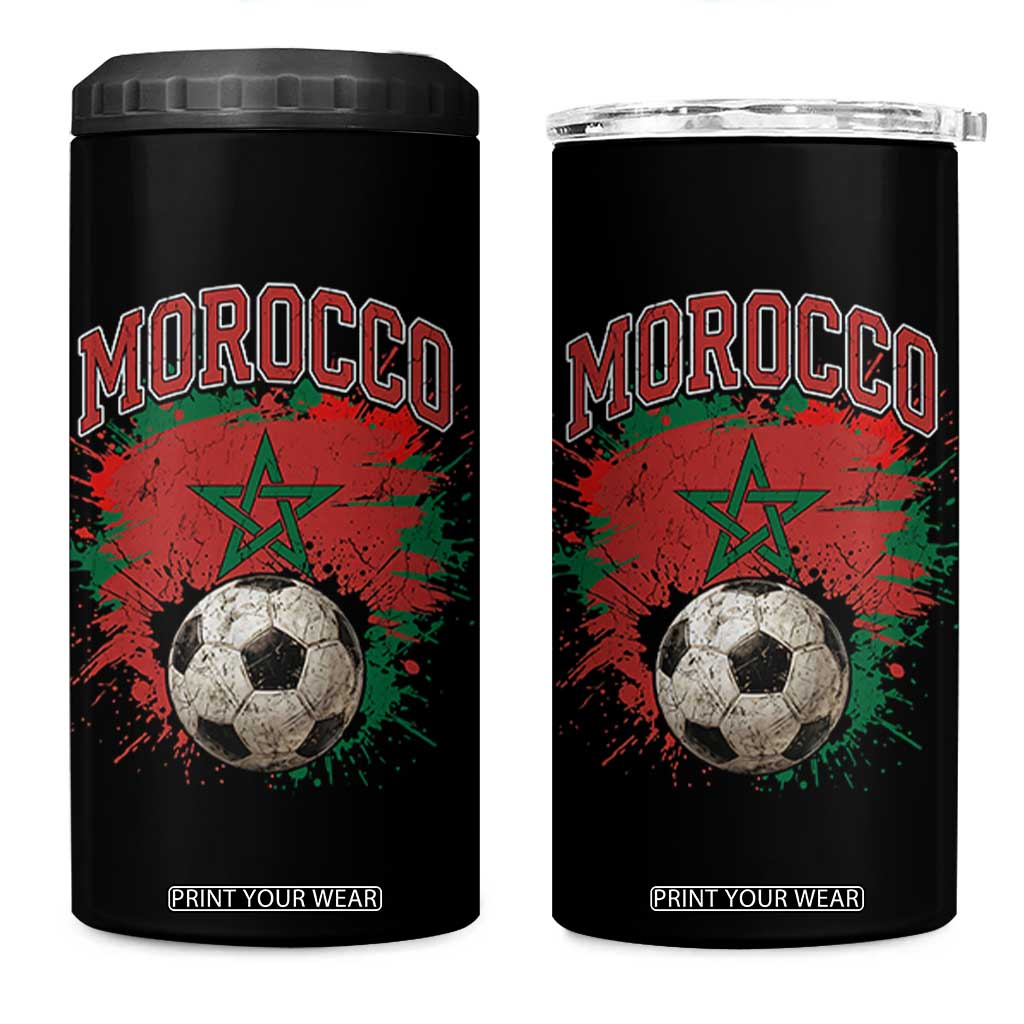 Vintage Morocco Flag Soccer Splatter Graphic 4 in 1 Can Cooler Tumbler Patriotic Moroccan Football Fans National Pride Sports TS02 One Size: 16 oz Black Print Your Wear