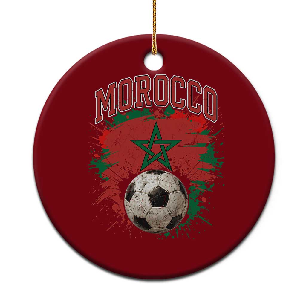 Vintage Morocco Flag Soccer Splatter Graphic Ceramic Ornament Patriotic Moroccan Football Fans National Pride Sports TS02 1pc Red Print Your Wear