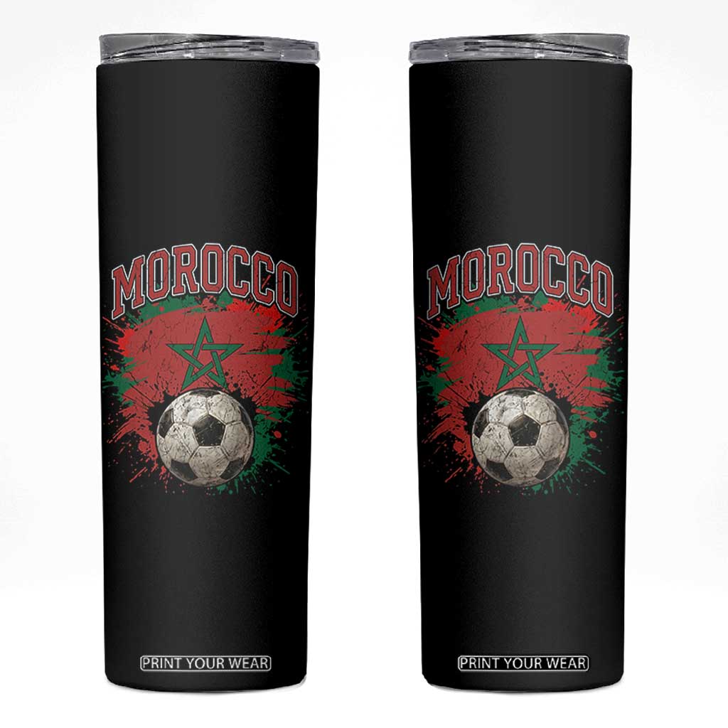 Vintage Morocco Flag Soccer Splatter Graphic Skinny Tumbler Patriotic Moroccan Football Fans National Pride Sports TS02 Black Print Your Wear