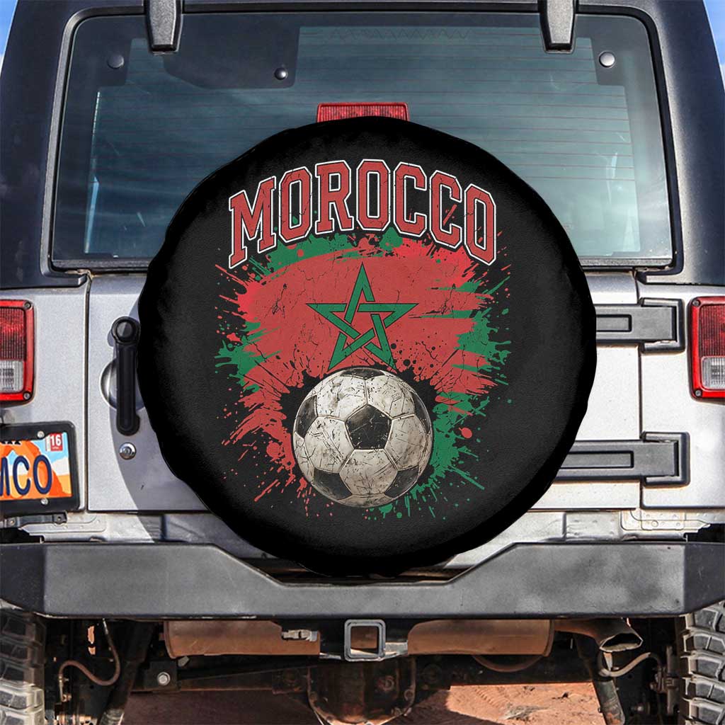 Vintage Morocco Flag Soccer Splatter Graphic Spare Tire Cover Patriotic Moroccan Football Fans National Pride Sports TS02 No hole Black Print Your Wear