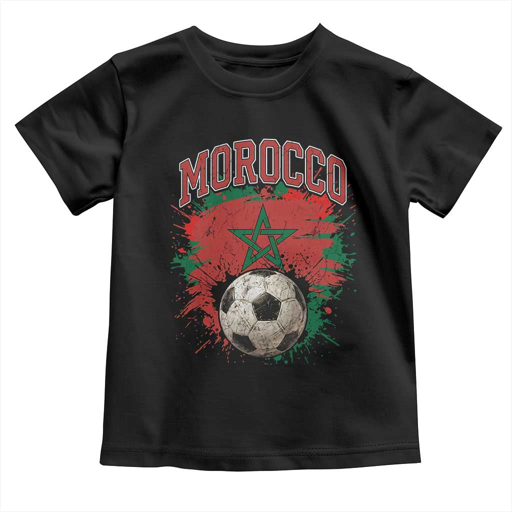 Vintage Morocco Flag Soccer Splatter Graphic Toddler T Shirt Patriotic Moroccan Football Fans National Pride Sports TS02 Black Print Your Wear