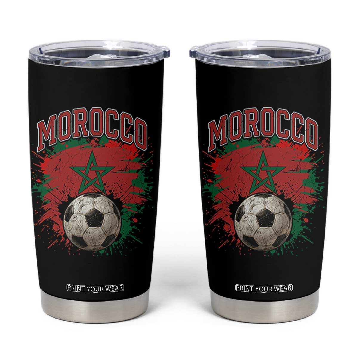 Vintage Morocco Flag Soccer Splatter Graphic Tumbler Cup Patriotic Moroccan Football Fans National Pride Sports TS02 Black Print Your Wear