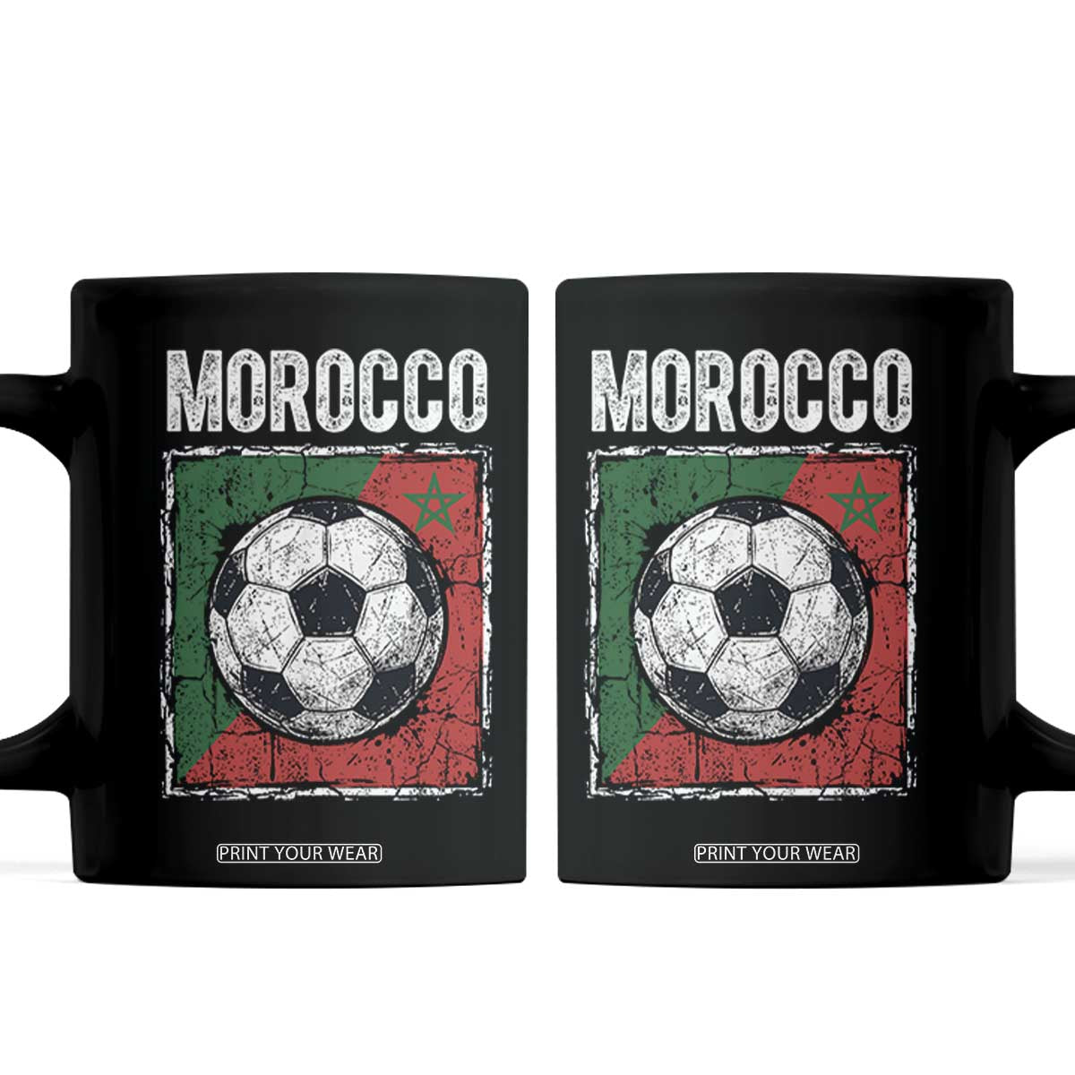 Vintage Morocco Soccer Flag Coffee Mug Moroccan Football Fans National Pride Sports TS02 Black Print Your Wear