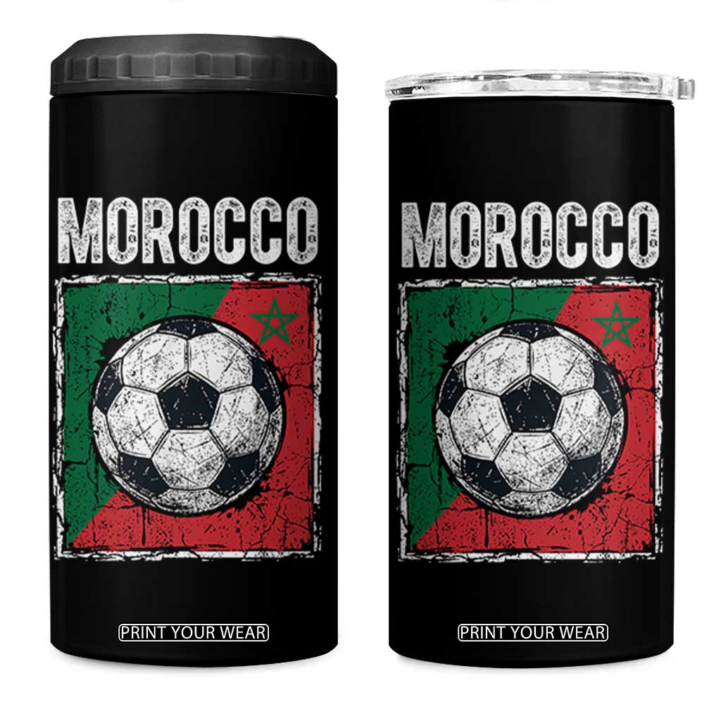 Vintage Morocco Soccer Flag 4 in 1 Can Cooler Tumbler Moroccan Football Fans National Pride Sports TS02 One Size: 16 oz Black Print Your Wear