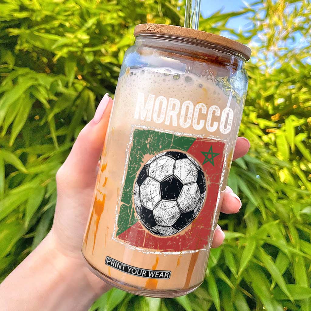 Vintage Morocco Soccer Flag Glass Can Moroccan Football Fans National Pride Sports TS02 Black Print Your Wear